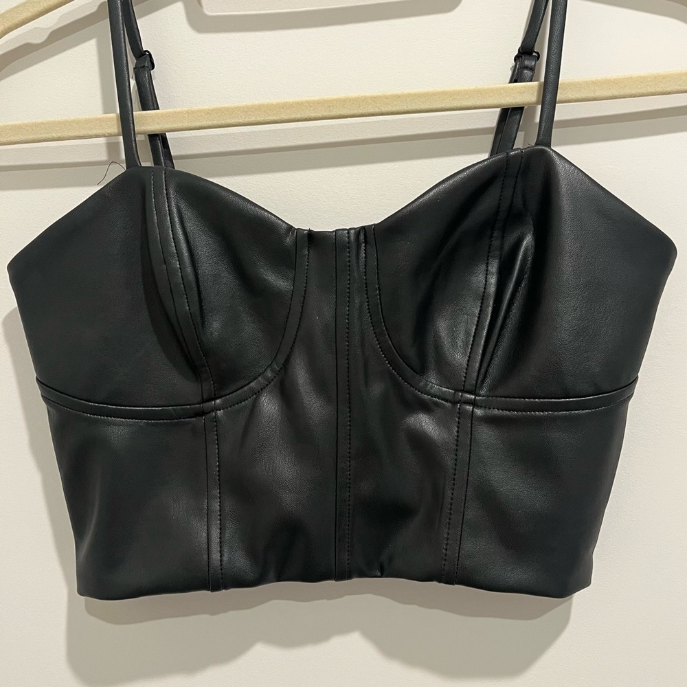 Express XS Black Body Contour Faux Leather Corset Cropped Top - Picture 4 of 8